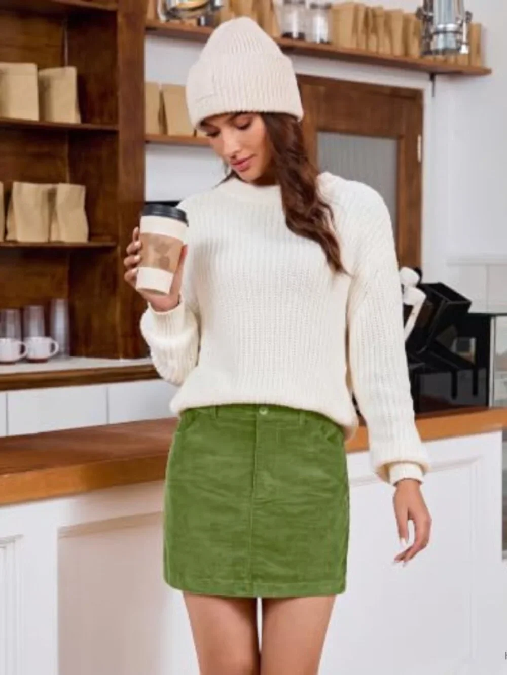 Women's High Waisted Mini Corduroy Skirt, Stretchy Pencil Skirt with Pockets